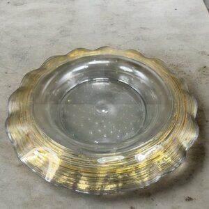 Frederick Carder Steuben Large Gold Reeded Threads Bowl Controlled Bubble 14inch